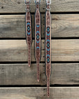 Tooled Brown and Blue Leather Beaded Dog Collar