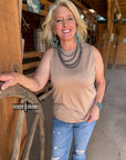 TAUPE- Rowdy Studded Tank