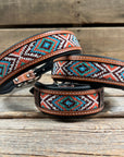 Tooled Peach and Turquoise Leather Beaded Dog Collar