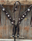 Dark Oil Floral Copper Dot AB One Ear / Breastcollar Tack Set
