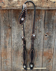 Dark Oil Floral Copper Dot AB One Ear / Breastcollar Tack Set