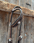 Dark Oil Floral Copper Dot AB One Ear / Breastcollar Tack Set