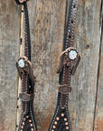 Dark Oil Floral Copper Dot AB One Ear / Breastcollar Tack Set