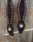 Dark Oil Floral Copper Dot AB One Ear / Breastcollar Tack Set