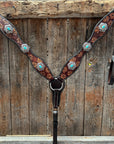 Flower Power Antique Silver and Turquoise One Ear Headstall & Breastcollar Tack Set