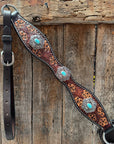 Flower Power Antique Silver and Turquoise One Ear Headstall & Breastcollar Tack Set