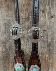 Flower Power Antique Silver and Turquoise One Ear Headstall & Breastcollar Tack Set