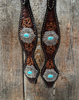 Flower Power Antique Silver and Turquoise One Ear Headstall & Breastcollar Tack Set
