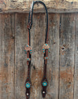 Medium Floral Teal Dot Teal and Champagne One Ear Headstall - Breastcollar Tack Set