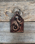 Floral Tooled Cow Tag Leather Key Chain