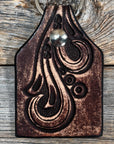 Floral Tooled Cow Tag Leather Key Chain