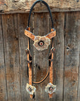 Light Oil Floral Tooled Ruby and Champagne Browband & Breastcollar Tack Set