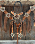 Light Oil Floral Tooled Ruby and Champagne Browband & Breastcollar Tack Set
