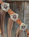 Light Oil Floral Tooled Ruby and Champagne Browband & Breastcollar Tack Set
