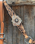 Floral Whipstitch Champagne and Clear Browband - Triangle / Gladiator Breastcollar Tack Set