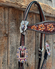 Flower Power Fuchsia, AB and Lilac Browband Headstall & Breastcollar Tack Set
