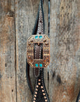 Dark Oil Floral Copper Dot Teal and Champagne Browband / Breastcollar Tack Set