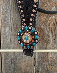 Dark Oil Floral Copper Dot Teal and Champagne Browband / Breastcollar Tack Set