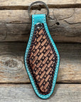 Leather Hand Painted Basketweave Key Chain
