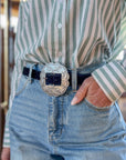 The Jessie Suede Concho Belt in Black