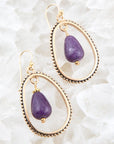 Inline Purple Jade Drop Golden Earrings