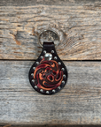 Floral Studded Leather Key Chain