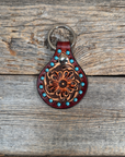 Floral Turquoise Studded Leather Key Chain
