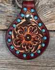 Floral Turquoise Studded Leather Key Chain