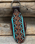 Turquoise and Brown Leather Hand Painted Key Chain