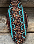 Turquoise and Brown Leather Hand Painted Key Chain