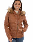 Ladies Leather Puffy Jacket - L1129