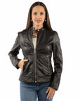 Zip Front Leather Jacket - L1168