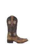 L6236 - WOMEN'S FLORAL SAND EMBROIDERY AND INLAY SQUARE TOE CIRCLE G COWBOY BOOT