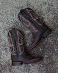 L6296 - MEN'S EMBROIDERY CHOCOLATE WIDE SQUARE TOE CIRCLE G COWBOY BOOT