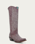 A4698 - WOMEN'S BLUE AND YELLOW EMBROIDERY LUMINESCENT DARK PINK TALL TOP SNIP TOE COWBOY BOOT
