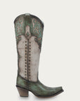 C4219 - WOMEN'S TURQUOISE OVERLAY EMBROIDERY AND STUDS TALL TOP BONE SNIP TOE COWBOY BOOT