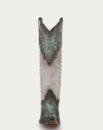 C4219 - WOMEN'S TURQUOISE OVERLAY EMBROIDERY AND STUDS TALL TOP BONE SNIP TOE COWBOY BOOT