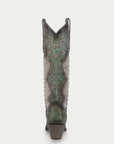 C4219 - WOMEN'S TURQUOISE OVERLAY EMBROIDERY AND STUDS TALL TOP BONE SNIP TOE COWBOY BOOT