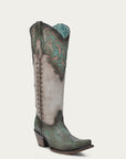 C4219 - WOMEN'S TURQUOISE OVERLAY EMBROIDERY AND STUDS TALL TOP BONE SNIP TOE COWBOY BOOT