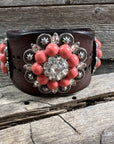 Coral and Clear Leather Bracelet LB101