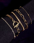 Gold Rhinestone Geometric 5-pcs Bracelet Set