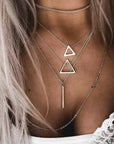 Silver Boho Triangle Bar Pendant Multilayer Necklace