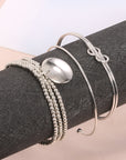 Silver Knotted Beaded 3-piece Bracelet Set