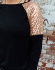 Diana Sequin Shoulder Long Sleeve Top