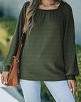 Hallie Square Neck Puff Sleeve Waffle Knit Top