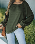 Hallie Square Neck Puff Sleeve Waffle Knit Top