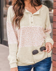 Teagan Oatmeal Colorblock Animal Print Pullover