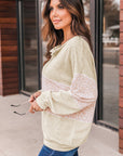 Teagan Oatmeal Colorblock Animal Print Pullover