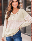 Teagan Oatmeal Colorblock Animal Print Pullover