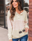 Teagan Oatmeal Colorblock Animal Print Pullover